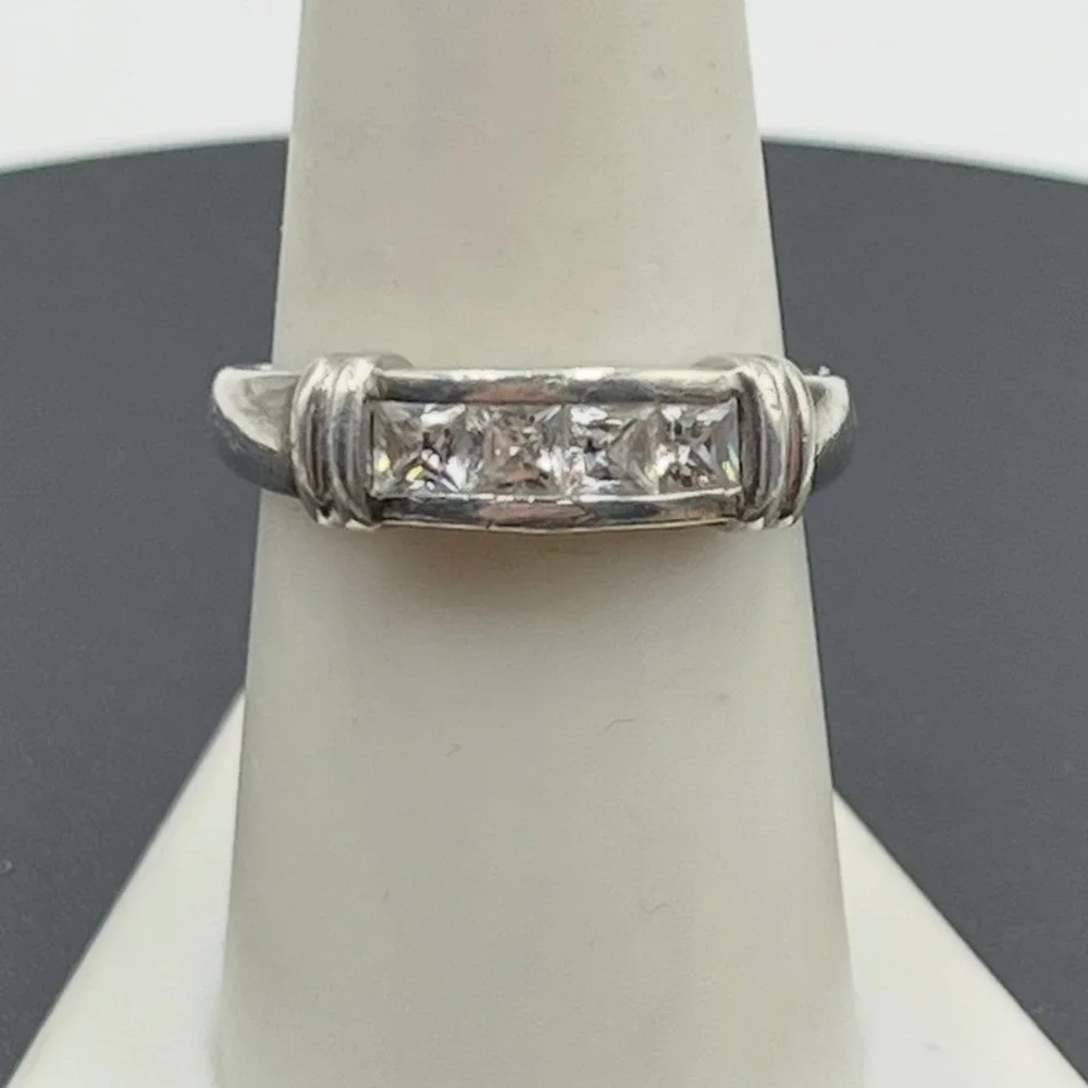 Sterling Silver Princess Cut Channel Set CZ Anniversary‎ Wedding Band Ring 8.25